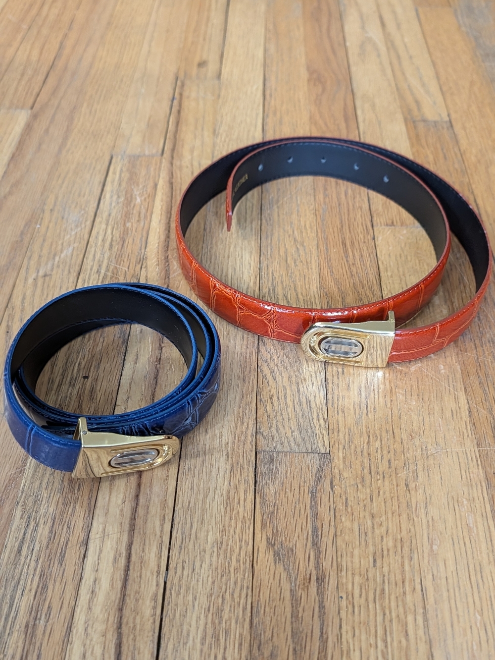 Vintage Equestrian Faux Croc Leather Belt Bundle - Set of 2
